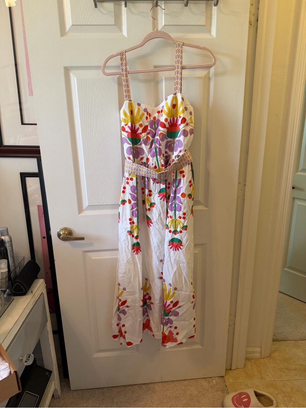 Borgo De Nor White Midi Dress with Multicolor Floral Embroidery